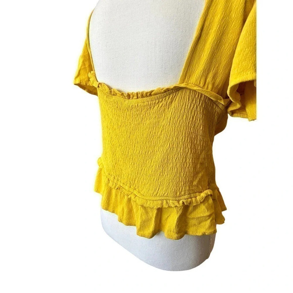 Line and Dot Elena Blouse Yellow Ruffle Smocked Back - Picture 9 of 11